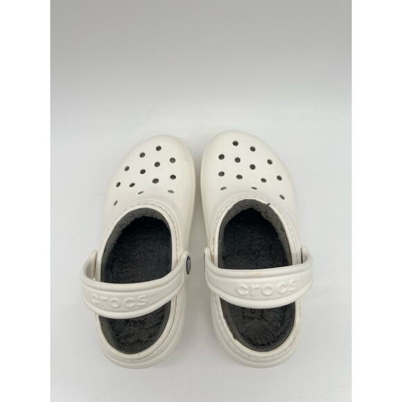 Crocs Sandals Clogs Shoes Kids Children’s 1 Lined Croc White Gray Fuzzy Insole - Picture 9 of 12